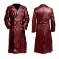 thumbnail image 1 of QUNYINEY Mens Coats Faux Leather Red Solid Long Sleeve Trench Coat Double Breasted Vintage Loose Outerwear Coats, 1 of 4