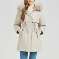 thumbnail image 1 of QUNYINEY Mid-Length Womens Puffer Coat Zip Up Beige Detachable Hooded Outerwear Warm Long Sleeve with Pockets Slim Fit Womens Fall Jacket, 1 of 9