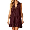 thumbnail image 1 of QUNYINEY Mini Women Dresses Summer Sleeveless A Line Red Sundress Loose Fit Ruffle Collared with Pockets Dresses, 1 of 7