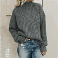 thumbnail image 1 of QUNYINEY Mock Neck Sweaters for Women Trendy Cable Knit Solid Gray Pullover Tops Long Sleeve Lightweight Casual Loose Sweaters, 1 of 8