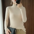 thumbnail image 1 of QUNYINEY Mock Neck Winter Sweaters for Women 2024 Ribbed Knit Solid Beige Pullover Tops Casual Long Sleeve Loose Sweaters, 1 of 4