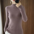 thumbnail image 1 of QUNYINEY Mock Neck Women's Sweaters Solid Ribbed Knit Purple Pullover Tops Long Sleeve Casual Regular Sweaters, 1 of 4