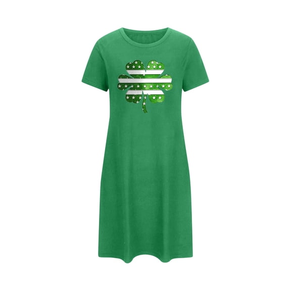 QUNYINEY Moo Moos for Women Nightgown St Patricks Day Short Sleeve Plus Size Sleep Dress Comfy Crew Neck Knee Length Womens Loungewear