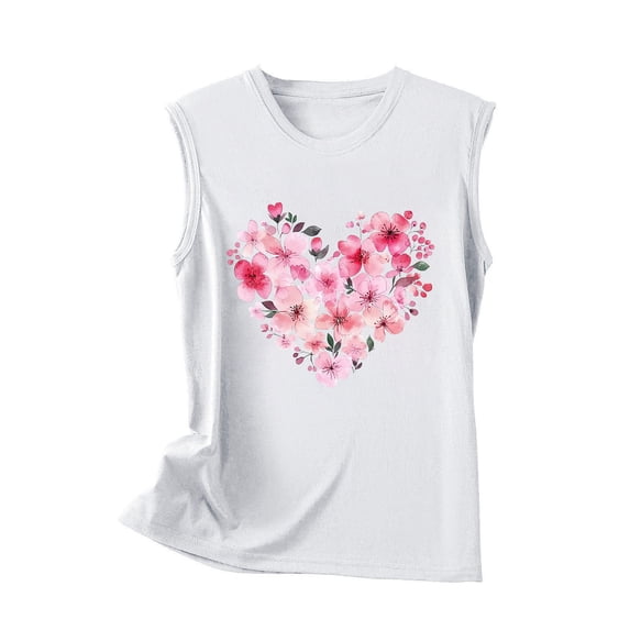 QUNYINEY Muscle Women's Tank Tops Crewneck Sleeveless Love Heart Casual Shirts Summer Loose Tank Tops