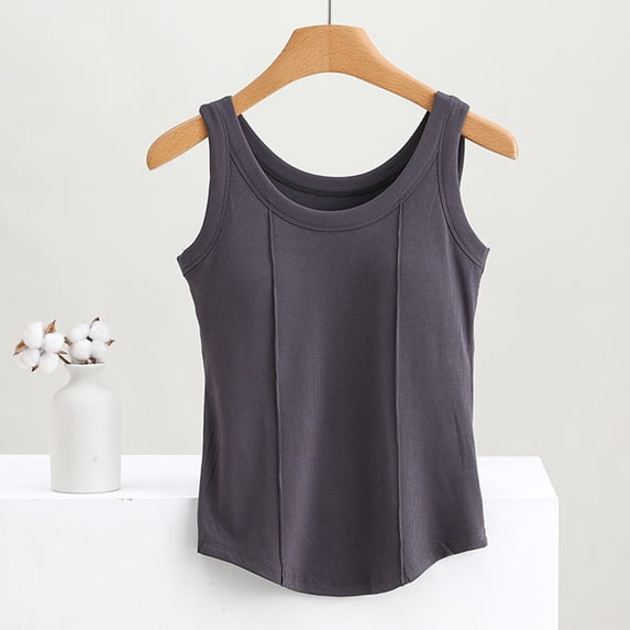 QUNYINEY Muscle Womens Tank Top Crewneck Solid Casual Sleeveless Shirts Loose Built In Pads Tank Tops