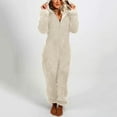 thumbnail image 1 of QUNYINEY Onesie Pajamas for Women Long Sleeve White Soft Fleece Bodysuit Loose Zip Up Cute Hooded Night Shirts for Women Sleepwear, 1 of 6