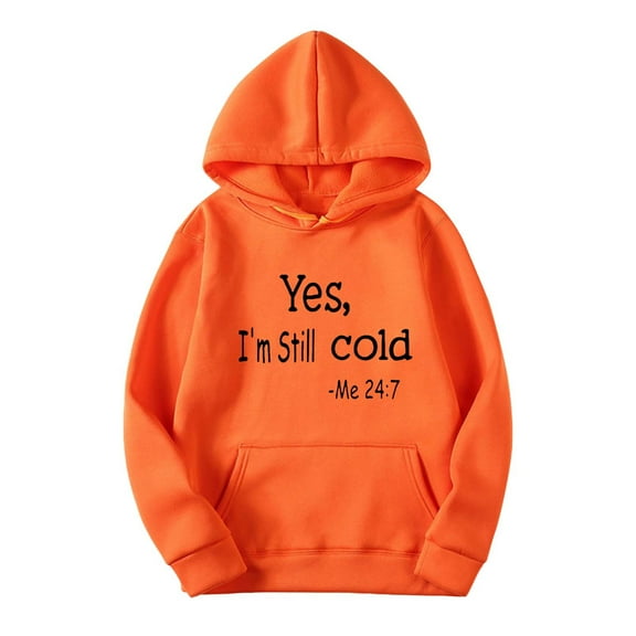 QUNYINEY Orange Hoodie Men Hooded Pullover Kangaroo Pocket Letter Print Sweatshirt Drawstring Mid Weight Long Sleeve Casual Hoodie Men Sweatshirts