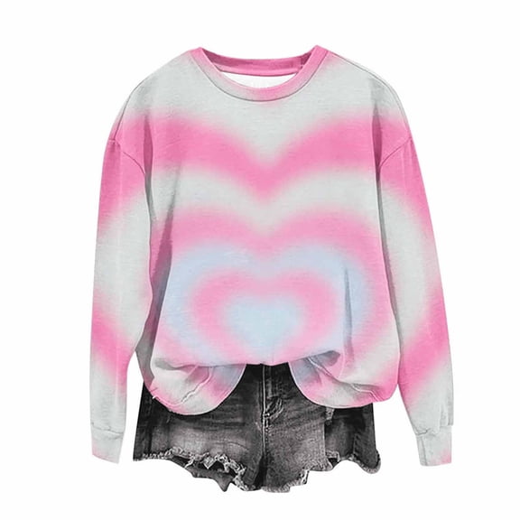 QUNYINEY Over Sized Sweatshirt for Women Crewneck Valentine's Day Graphic Pullover Love Heart Shirts Long Sleeve Cute Loose Fit Women's Tops