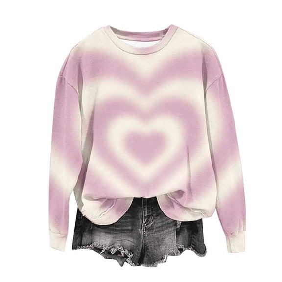 QUNYINEY Over Sized Sweatshirt for Women Crewneck Valentine's Day Love Heart Pullover Graphic Shirts Cute Loose Fit Long Sleeve Women Tops