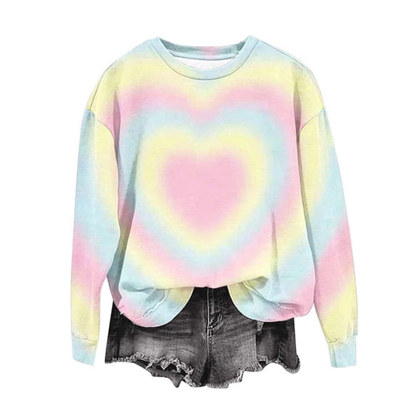 QUNYINEY Over Sized Sweatshirt for Women Pullover Valentine's Day Crewneck Love Heart Graphic Shirts Long Sleeve Cute Loose Fit Tops for Women