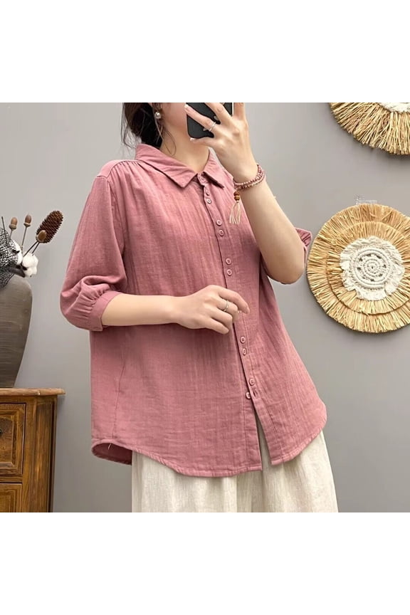 Pink Oversized Button Up Shirts for Women Casual Summer Short Sleeve Blouse Relaxed Fit Soft Collared Womens Tops
