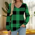 thumbnail image 1 of QUNYINEY Plaid Fall Tshirts for Women V Neck Long Sleeve Tops Loose Fit Pullover Graphic Tees, 1 of 5