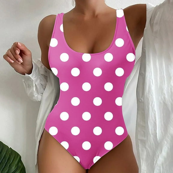 QUNYINEY Polka Dot One Piece Swimsuit Women Standard Straps Square Neck Bathing Suit Tummy Control Full Coverage Swimwear