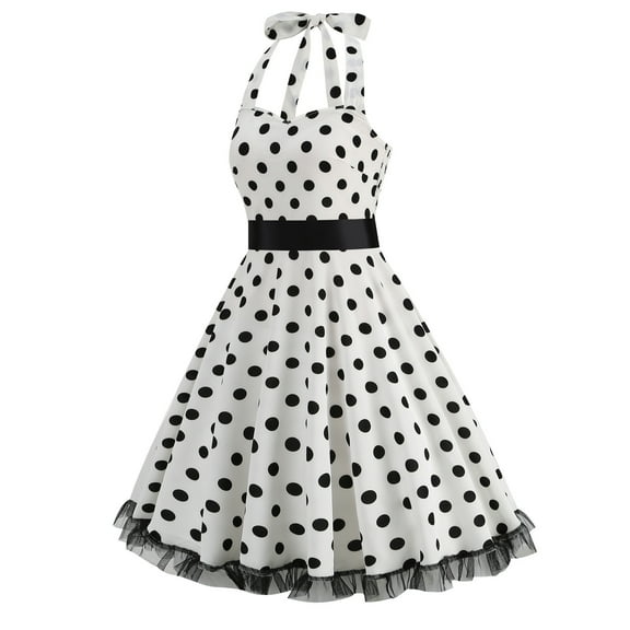 QUNYINEY Polka Dot Women's Dresses Sleeveless Casual A-Line Dress Slip Flowy V Neck Midi Sundress
