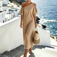 thumbnail image 1 of QUNYINEY Puff Short Sleeve Casual Dresses for Women Summer Striped Long One Shoulder A Line Dress Vacation Loose Fit Dresses, 1 of 5
