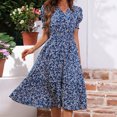 thumbnail image 1 of QUNYINEY Puff Short Sleeve Summer Dresses for Women Casual Boho A-Line Dress Flowy Empire Waist V Neck Maxi Dresses, 1 of 6
