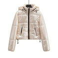 thumbnail image 1 of QUNYINEY Puffer Women Jacket Casual Solid Beige Zip Up Mid Weight Short Long Sleeve with Pocket with Pocket Slim Hooded Jacket, 1 of 9