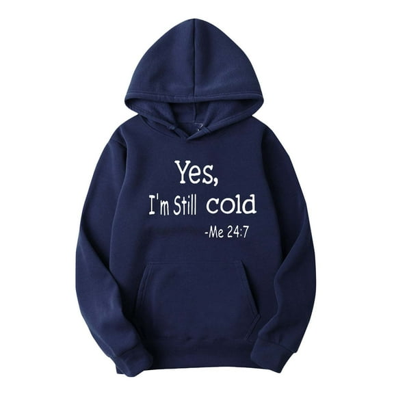 QUNYINEY Pullover Hoodies for Men Kangaroo Pocket Letter Print Blue Hooded Sweatshirt Drawstring Mid Weight Long Sleeve Casual Hoodie Sweatshirts for Men