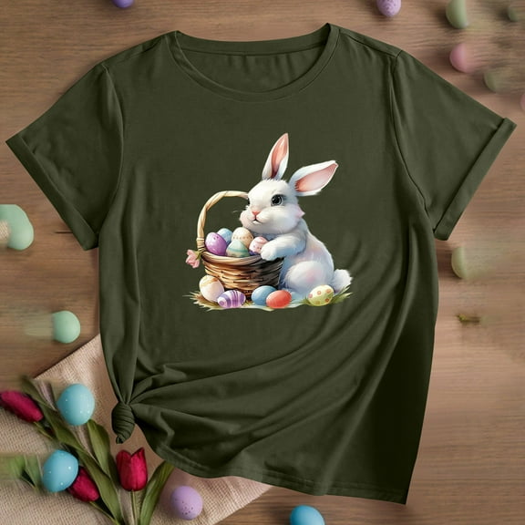 QUNYINEY Pullover Tee Shirts Womens Short Sleeve Casual Crew Neck Easter Tops Loose Women's Tops