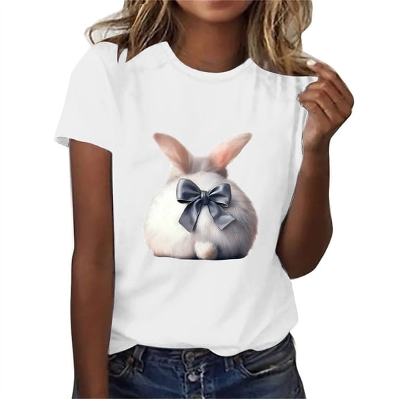 QUNYINEY Pullover Tee Shirts Womens Short Sleeve Crew Neck Easter Casual Tops Loose Women Tops