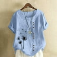 thumbnail image 1 of QUNYINEY Pullover Tee Shirts Womens Short Sleeve Dandelion Casual Crew Neck Tops Loose Linen Button Summer Tops for Women, 1 of 4