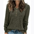 thumbnail image 1 of QUNYINEY Pullover Women's Sweaters Henley Green Ribbed Knit Solid Tops Casual Lightweight Long Sleeve Button Loose Sweaters, 1 of 7