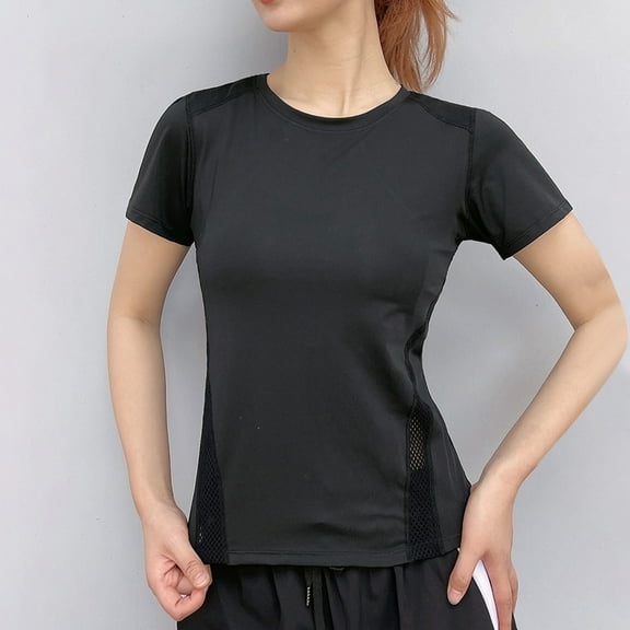 QUNYINEY Pullover Women's T-Shirts Short Sleeve Casual Crew Neck Mesh Tops Breathable Loose Workout Tops for Women