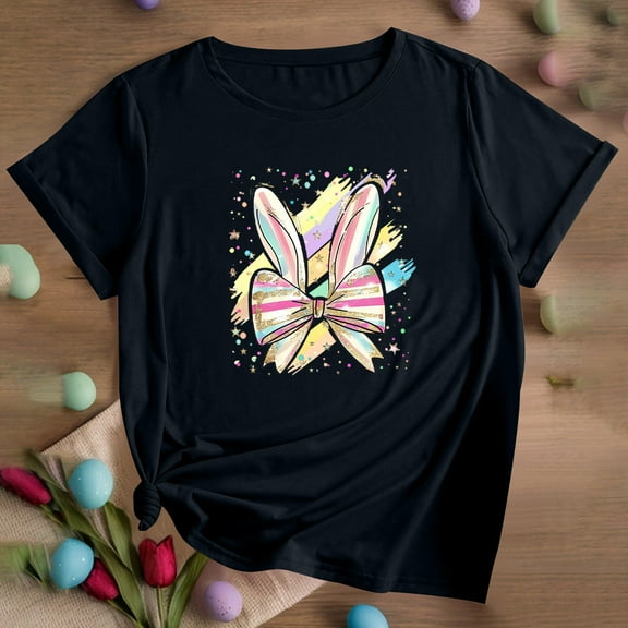 QUNYINEY Pullover Women's T-Shirts Short Sleeve Crew Neck Easter Casual Tops Loose Tops for Women