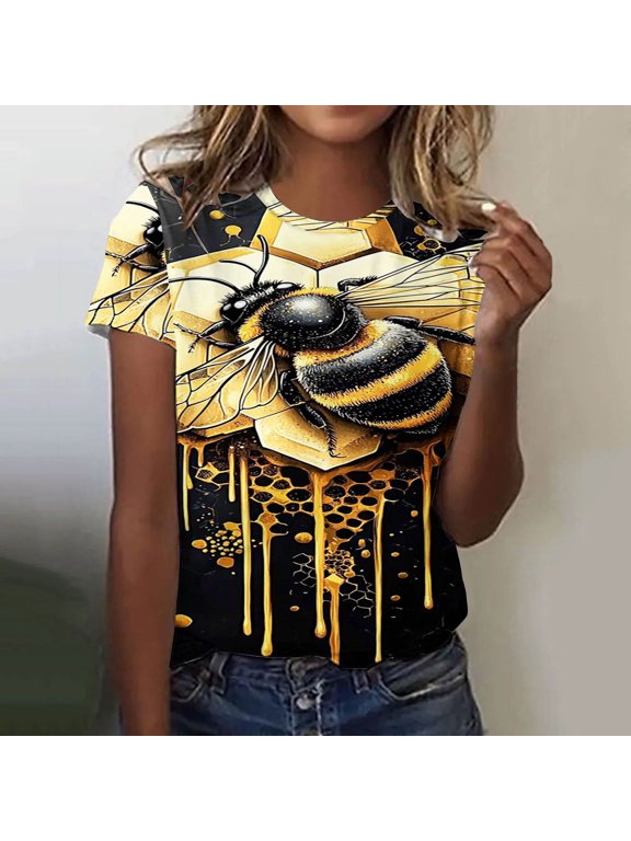 Pullover Womens Shirts Bee Casual Short Sleeve Crew Neck Tops Loose Womens Tops