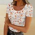 thumbnail image 1 of QUNYINEY Pullover Womens Shirts Casual Crew Neck Short Sleeve Floral Tops Ribbed Slim Tops for Women, 1 of 4
