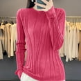thumbnail image 1 of QUNYINEY Pullover Womens Sweaters Red Ribbed Knit Solid Crew Neck Tops Long Sleeve Slim Casual Sweaters, 1 of 5