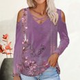 thumbnail image 1 of QUNYINEY Purple T Shirts for Women Floral Casual V-Neck Long Sleeve Tops Cold Shoulder Cut Out Loose Pullover T-Shirts, 1 of 4