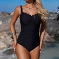 thumbnail image 1 of QUNYINEY Ruched One Piece Swimsuits for Women Tummy Control Spaghetti Straps Black Bathing Suits V Neck Modest Women Swimwear, 1 of 6