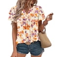 thumbnail image 1 of QUNYINEY Ruffle Short Sleeve Womens Spring Tops Floral V Neck Casual Shirts Loose Pleated Pullover Tops, 1 of 8