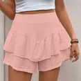 thumbnail image 1 of QUNYINEY Ruffle Shorts for Women Trendy Casual Elastic Waist Solid Relaxed Fit Pleated Summer Shorts, 1 of 7