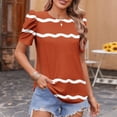 thumbnail image 1 of QUNYINEY Shirts for Women Crew Neck Striped Puff Short Sleeve Casual Tops Loose Pullover Going Out Shirts, 1 of 5