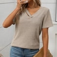 thumbnail image 1 of QUNYINEY Shirts for Women Solid Short Sleeve V Neck Casual Tops Loose Button Pullover Cut Out Ribbed Shirts, 1 of 9