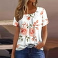 thumbnail image 1 of QUNYINEY Shirts for Women Square Neck Short Sleeve Floral Casual Tops Loose Button Pleated Pullover Shirts, 1 of 5