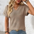 thumbnail image 1 of QUNYINEY Shirts for Women Striped V Neck Casual Short Sleeve Tops Pullover Loose Going Out Shirts, 1 of 5