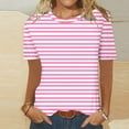 thumbnail image 1 of QUNYINEY Shirts for Women Trendy Crew Neck Short Sleeve Striped Casual Tops Pullover Slim T-Shirts, 1 of 4
