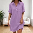 thumbnail image 1 of QUNYINEY Short Sleeve Dresses for Women Plus Size Casual Faux Cotton Linen Midi Summer A Line Dress with Pockets Collared Button Solid Loose Fit Dresses, 1 of 6