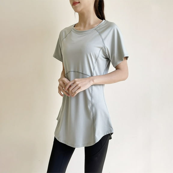 QUNYINEY Short Sleeve Shirts for Women Pullover Solid Casual Crew Neck Tops Loose Breathable Workout Women's Tops