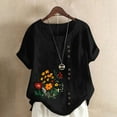 thumbnail image 1 of QUNYINEY Short Sleeve Shirts for Women Trendy Crew Neck Casual Floral Pullover Tops Linen Loose Button Women's Tops, 1 of 4