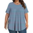 thumbnail image 1 of QUNYINEY Short Sleeve Spring Tops for Women 2025 Crew Neck Casual Striped Blouses Loose Pleated Plus Size Pullover Tops, 1 of 6