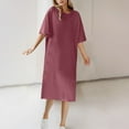 thumbnail image 1 of QUNYINEY Short Sleeve Summer Dresses for Women Casual Solid Tent Dress Crew Neck Midi Sundress, 1 of 6