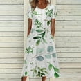 thumbnail image 1 of QUNYINEY Short Sleeve Summer Dresses for Women Floral Casual A-Line Dress Crew Neck Pleated Flowy Maxi Sundress, 1 of 6
