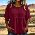 thumbnail image 1 of QUNYINEY Summer Tshirts Shirts for Women Cotton Linen Crew Neck Short Sleeve Tops Casual Pullover Pleated Solid Loose Fit Shirts, 1 of 6