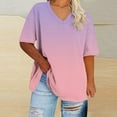 thumbnail image 1 of QUNYINEY Short Sleeve Tee Shirts Womens Casual Pullover V Neck Gradient Tops Loose Plus Size Women Tops, 1 of 4