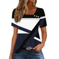 thumbnail image 1 of QUNYINEY Short Sleeve Tee Shirts Womens Colorblock Casual V Neck Tops Button Loose Summer Pullover Womens Tops, 1 of 4
