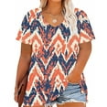 thumbnail image 1 of QUNYINEY Short Sleeve Tee Shirts Womens Vintage Casual V Neck Tops Loose Plus Size Going Out Pullover Shirts, 1 of 6